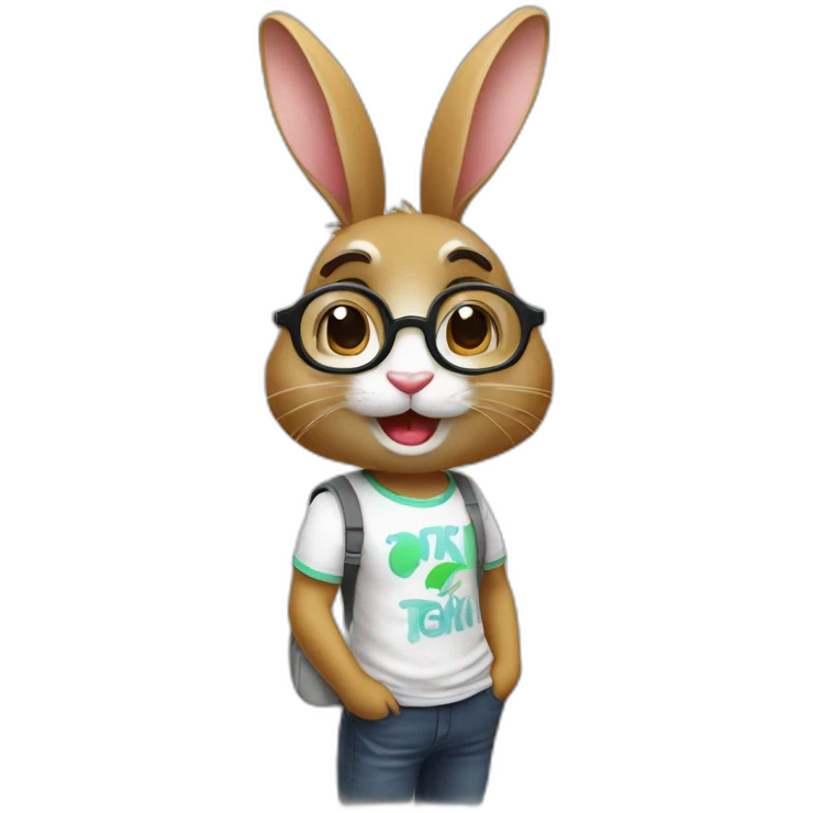 a rabbit with glasses and a T-shirt with the inscription Тишотка shows ok emoji