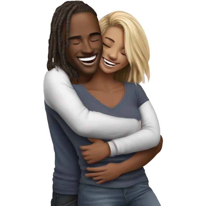 Hyper Realistic beautiful model couple hug and laugh  emoji
