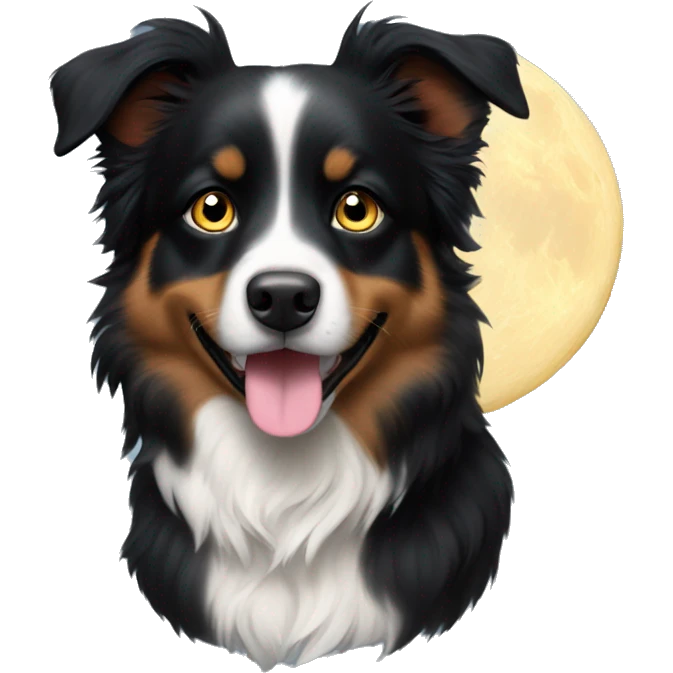 Small black australian shepherd dog moon emoji