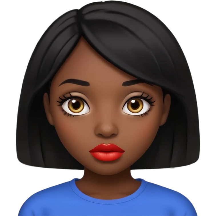 Dark skin gurl with black hair, big lips m, dark brown eye, octagon face shape and chinky eyes no red lipstick  emoji