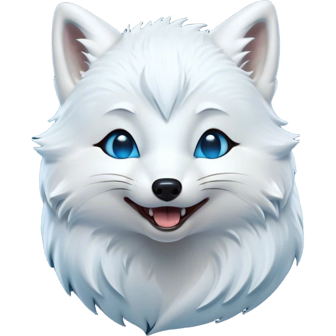 Cinematic Cute Yawning Arctic Fox Portrait Emoji, Head tilted slightly with a dramatic, wide-open yawn, showcasing a soft, downy white Fur with subtle icy blue accents and gently drooping ears, round eyes barely open in drowsy contentment, Simplified yet irresistibly adorable features, highly detailed, glowing with a soft, cozy glow, high shine, relaxed yet expressive, stylized with a touch of arctic whimsy, bright and endearing, soft glowing outline, capturing the essence of a sleepy yet affectionate arctic fox, so drowsy it feels like it could stretch out of the screen and curl up for a nap! emoji