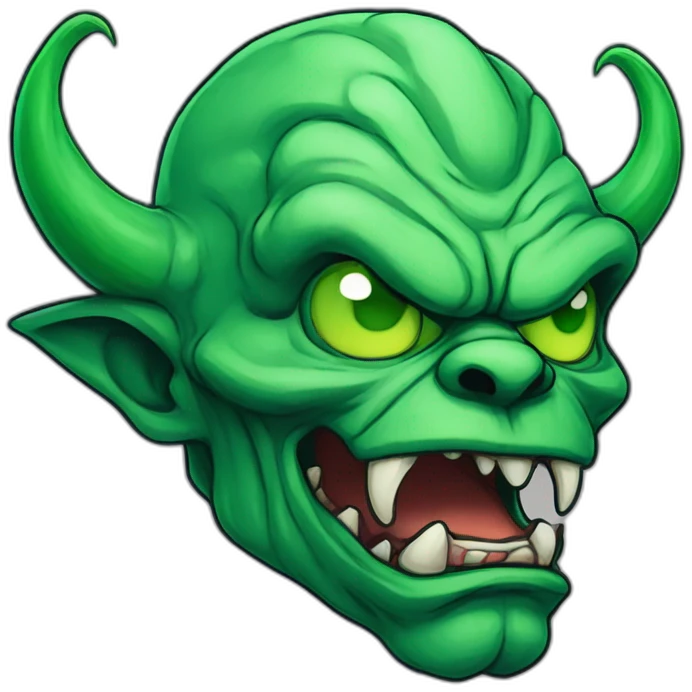 demons head of green evil monster, in the style of detailed comic book art, heavy outlines emoji