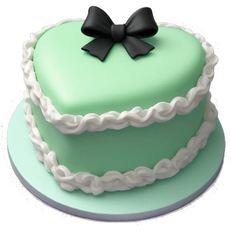 Pastel green heart shaped birthday cake with black and white bows  emoji