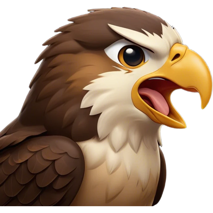 Cinematic Cute Yawning Hawk Portrait Emoji, Head tilted slightly with a dramatic, wide-open yawn, showcasing a robust, agile form with a softly drooping beak and sleepy, half-closed eyes, Simplified yet irresistibly adorable features, highly detailed, glowing with a soft, cozy glow, high shine, relaxed yet expressive, stylized with a dash of whimsical aerial charm, soft glowing outline, capturing the essence of a drowsy yet affectionate hawk that appears ready to stretch out for a nap! emoji