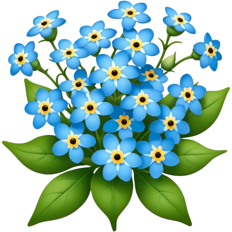 luxuriant, big bouquet Forget-Me-Not flower, stem, leaf emoji