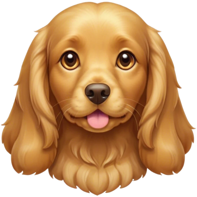 Cinematic Cute Gold Cocker Spaniel Portrait Emoji, Head tilted playfully and inquisitively, showcasing a silky, golden coat with a natural sheen, round, sparkling brown eyes filled with curiosity, Simplified yet irresistibly adorable features, highly detailed, glowing with a warm, friendly glow, high shine, affectionate and lively, stylized with a touch of whimsy, bright and endearing, soft glowing outline, capturing the essence of a mischievous yet loving pup, so playful it feels like it could bound out of the screen and into your arms! emoji