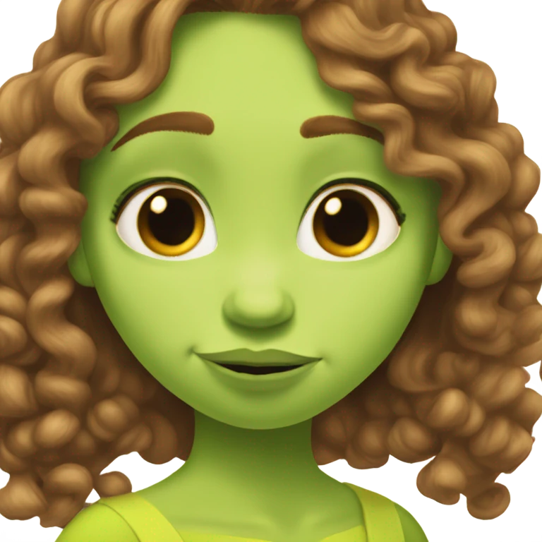 Shrek kissing white girl with curly brown hair emoji