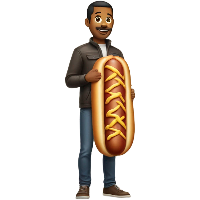 Man carrying a giant hotdog emoji