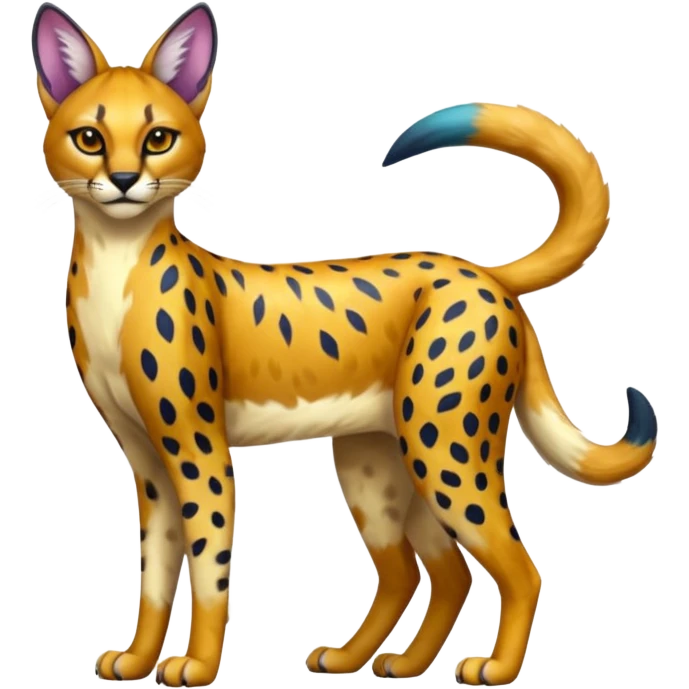 Colorful shiny Caracal-Cheetah-Serval-Trico-Sergal-Vernid-fusion-hybrid-animal-creature, dull body emoji
