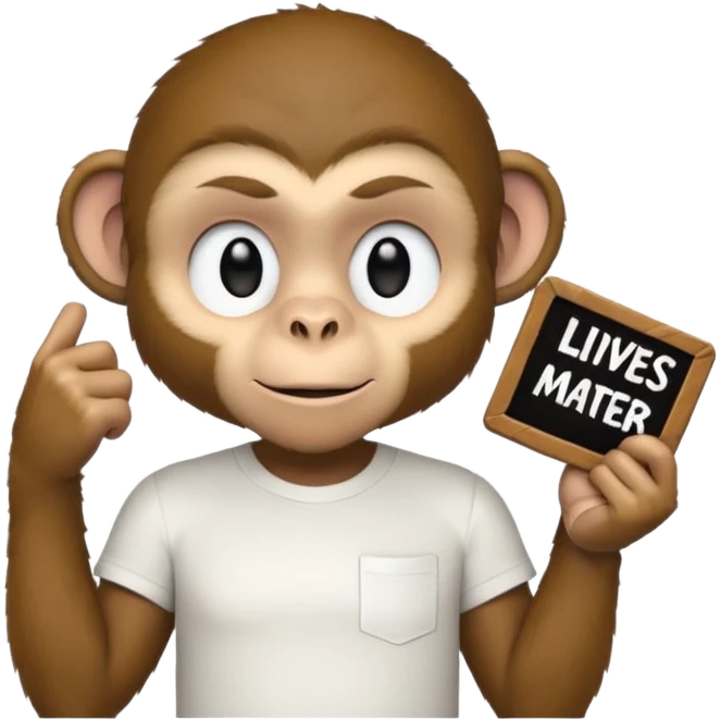 Monkey in a white shirt with a blm sign emoji