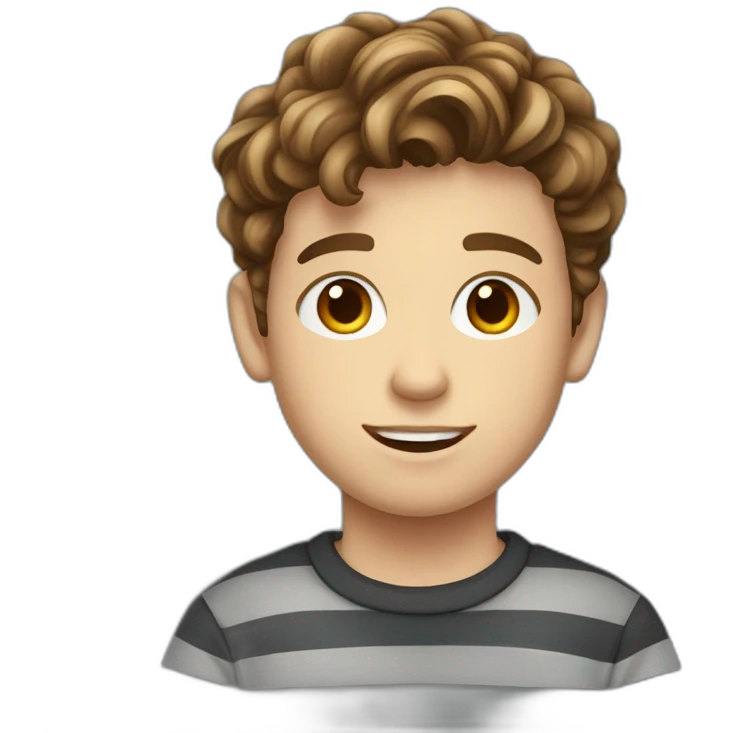teenager boy brown wavy average hair growth hair and dark gray striped sweater emoji