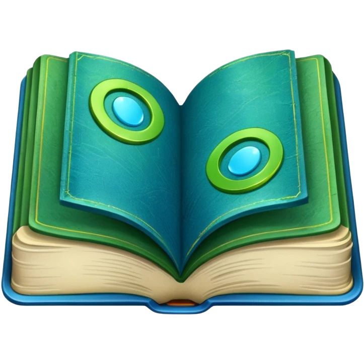 green and blue book with an abstract symbol on it emoji