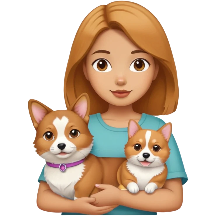 The girl is holding a Devon cat and a Corgi emoji