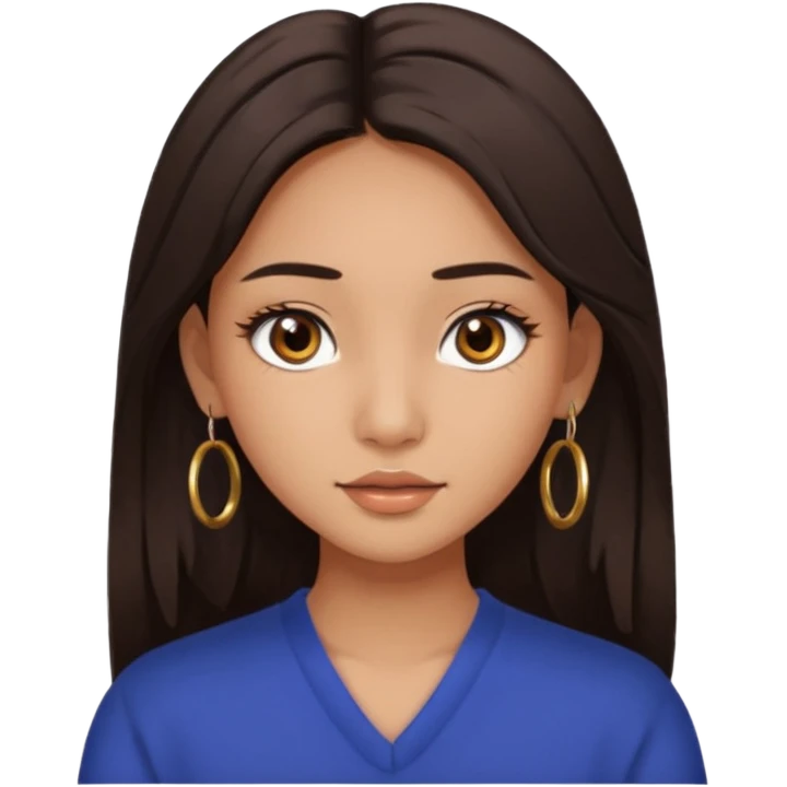 girl with brown asian eyes, long eyelashes, layerd mid length hair dark brown, tanned skin hoop earrings middle parting hair  emoji