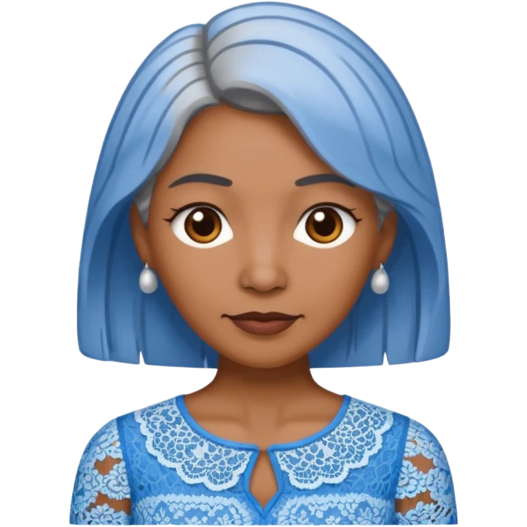 brown skinned grey haired woman with lace patterned blue top emoji