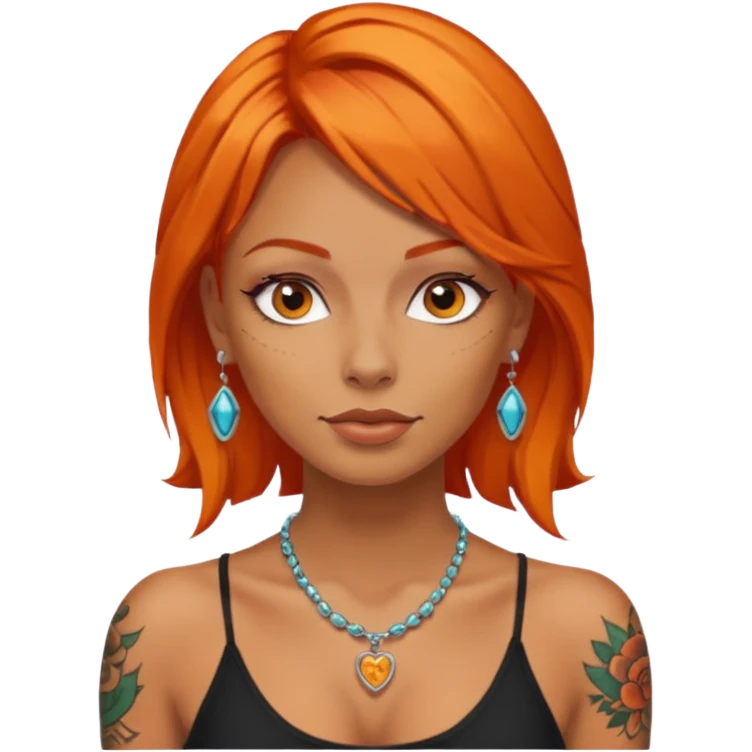 Tattooed woman with orange hair emoji