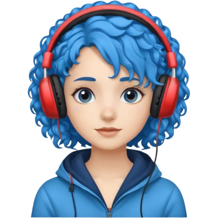 blue haired earringed heaphone wearing girl very curly haired emoji