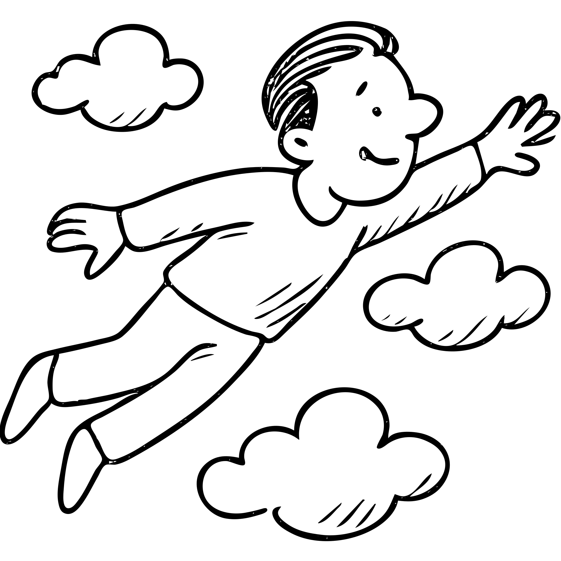 man flying in the clouds, hand drawn outlined icon emoji