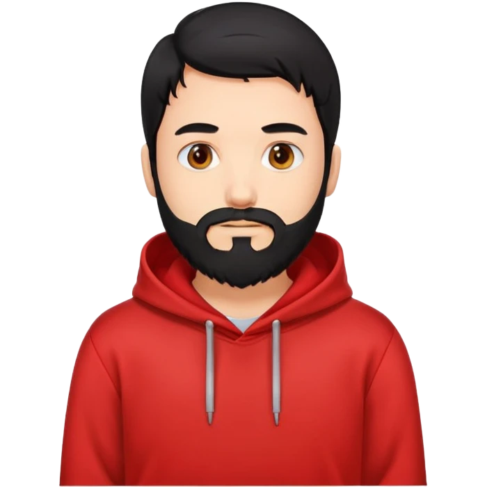 frontend developer doing coding, his hair is black with beard and red hoodie emoji