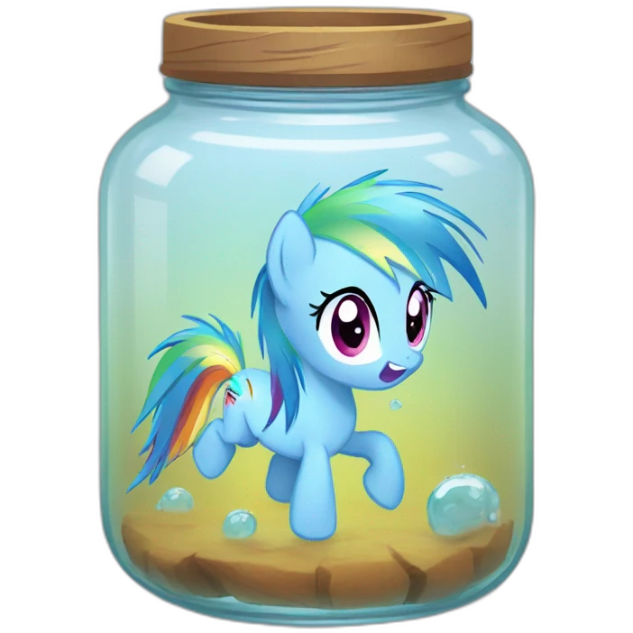 Rainbow dash scared in jar with with water emoji