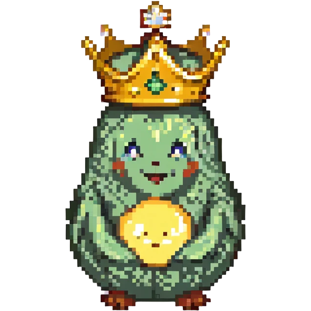 pear with a golden crown, pixel art style, cheerful expression, no background emoji