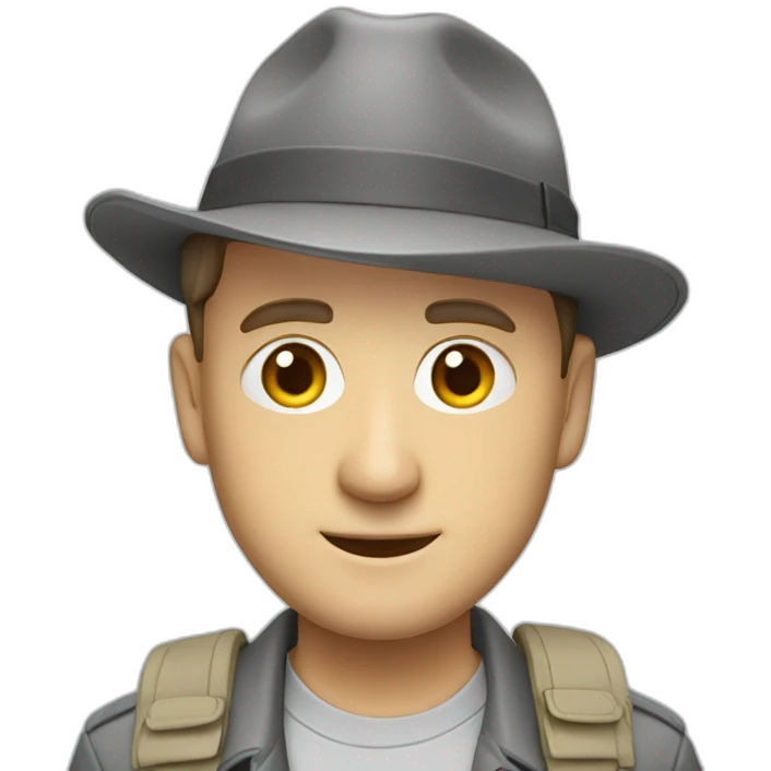 tim robinson wearing a grey fedora with a grey safari flap on the back emoji
