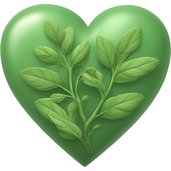 Sage green heart with leaves sprouting from it emoji