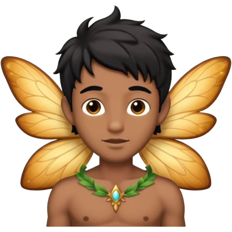 Brown skin tone male fairy with black hair emoji