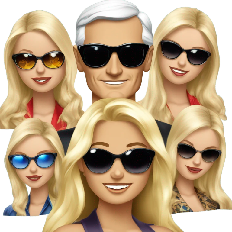 Young Hugh Hefner sunglasses with 6 beautiful blondes emoji