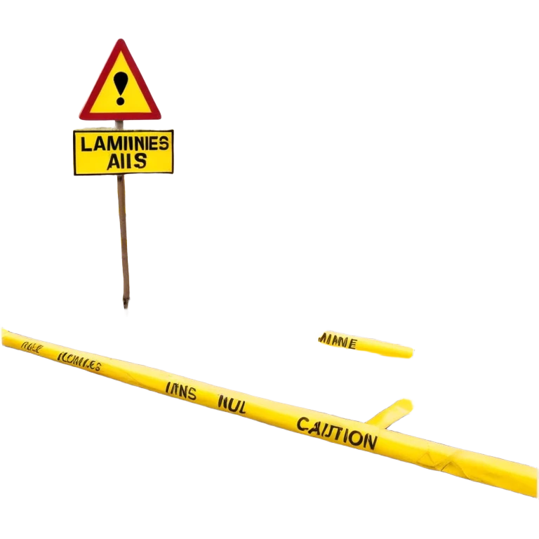 A vast, barren field filled with landmines scattered across the ground, marked by warning signs and caution tape, with a sense of danger and desolation in the air emoji