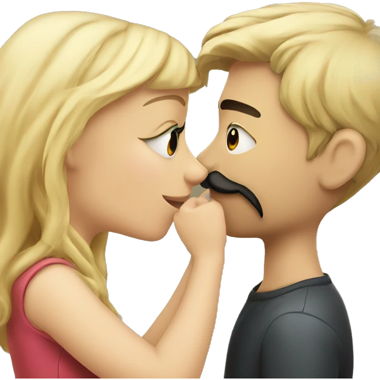 Blonde Girl kissing boy with dark hair with mustache emoji