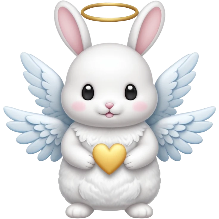 bunny with angel wings standing next to a marshmallow with angel wings emoji