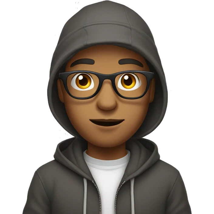 A young man with clear frame glasses and cap and hoodie with gang sign hand pose emoji