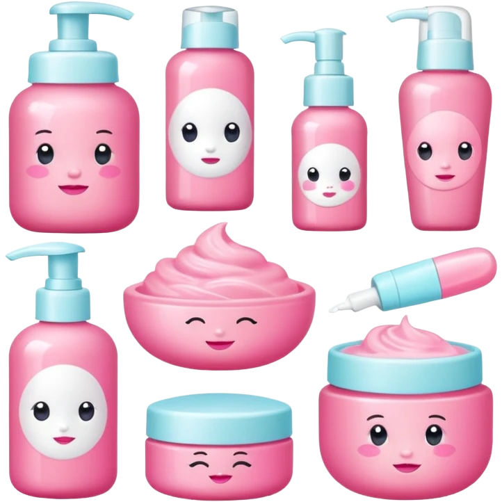 a collection of bright pink soft baby skincare and coqquette emoji