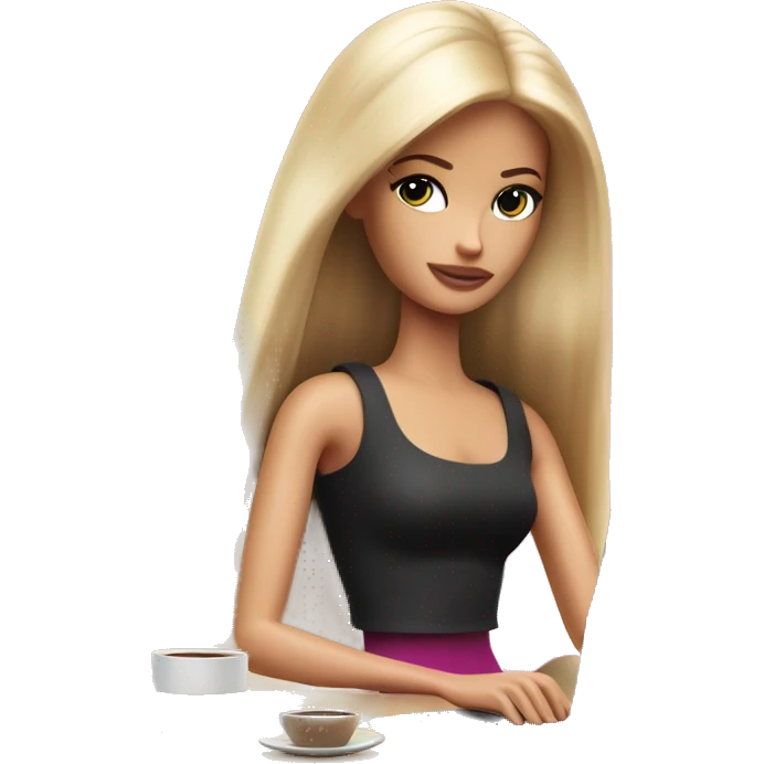 tired barbie with laptop drinking a lot of coffee emoji