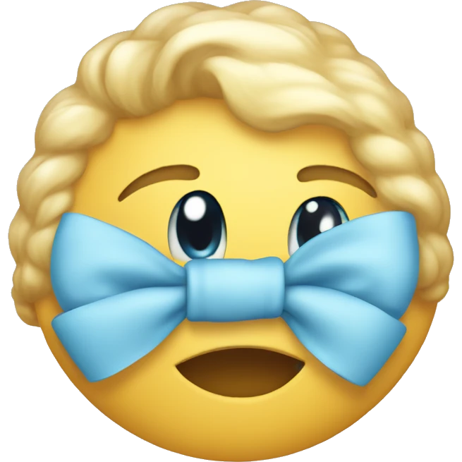 a baby blue bow on a smiling emoji with  slightly blushed emoji