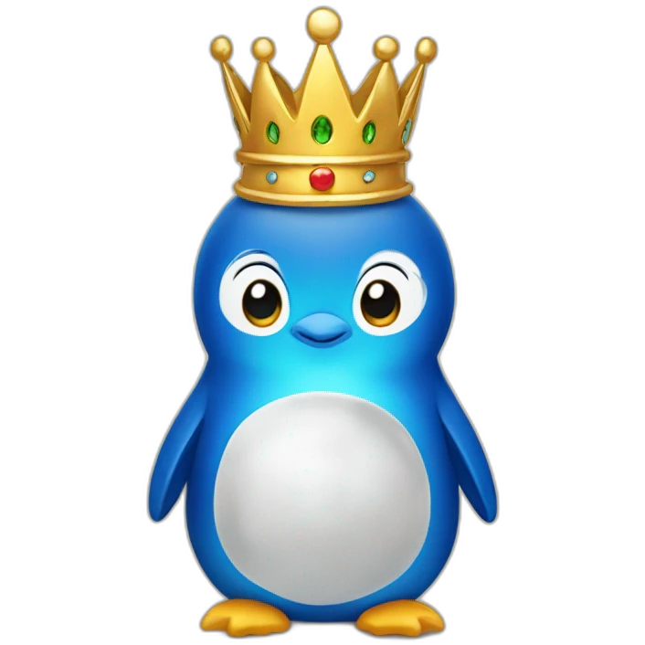 kawaï blue pudgy penguin wearing a golden crown emoji