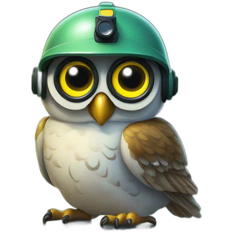 Owl with night vision device in helmet emoji