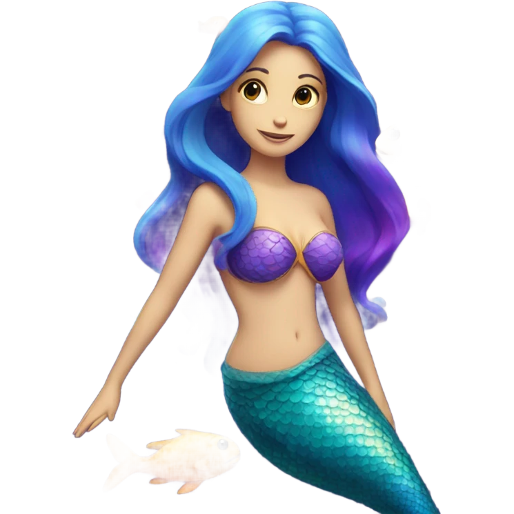Mermaid with blue and purple tail surrounded by colourful fish emoji