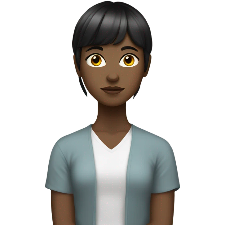 White teen girl with black hair and bangs meditating emoji