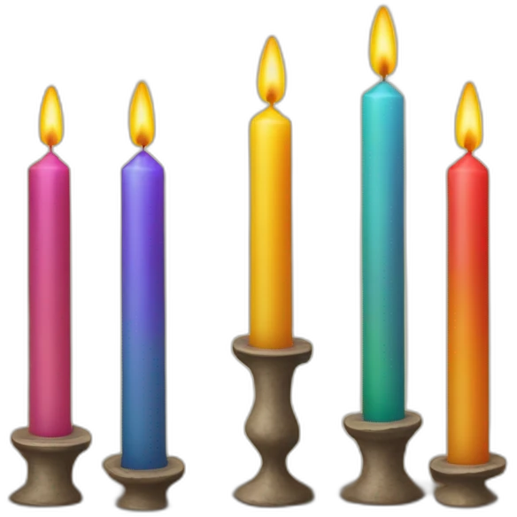 "Illustrate multicolored flickering candles on a rustic mantlepiece. emoji