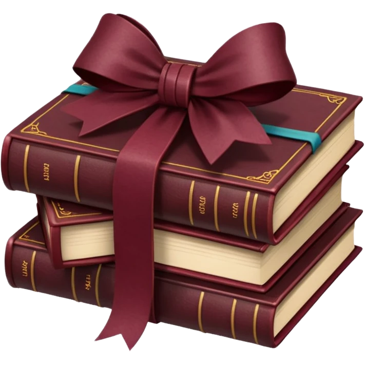 burgundy books stacked up and tied together by a burgundy bow emoji