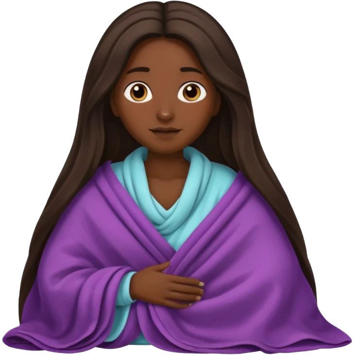 dark skin long haired woman with tucked blanket emoji