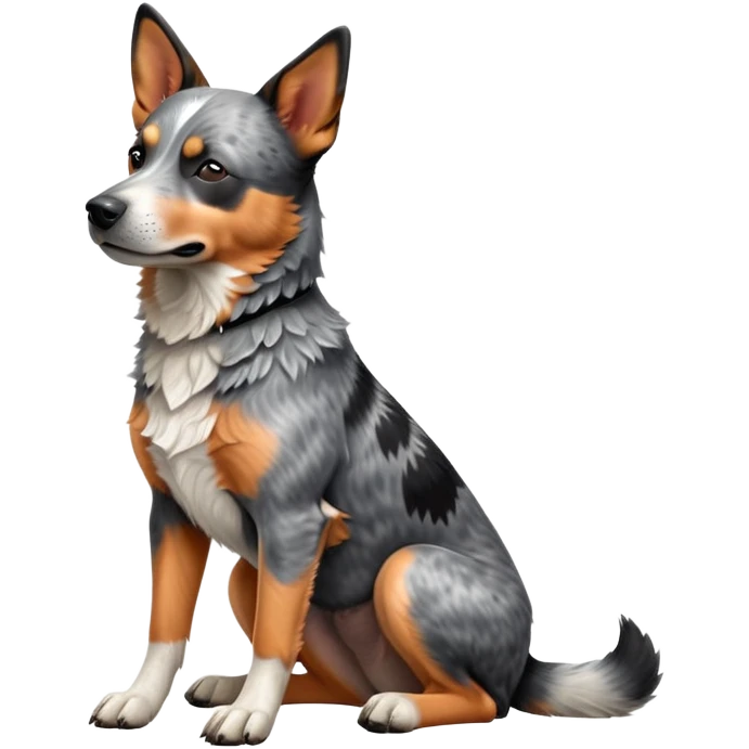 cinematic-[australian catle dog]-realistic-full-body-sitting-emoji,-tail-resting-loosely-beside-its-paws,-head-tilted-dramatically,-sleek-[australian cattle dog]-fur,-simplified-yet-realistic-focused-features,-highly-detailed,-glowing-with-an-almost-sarcastic-glow emoji