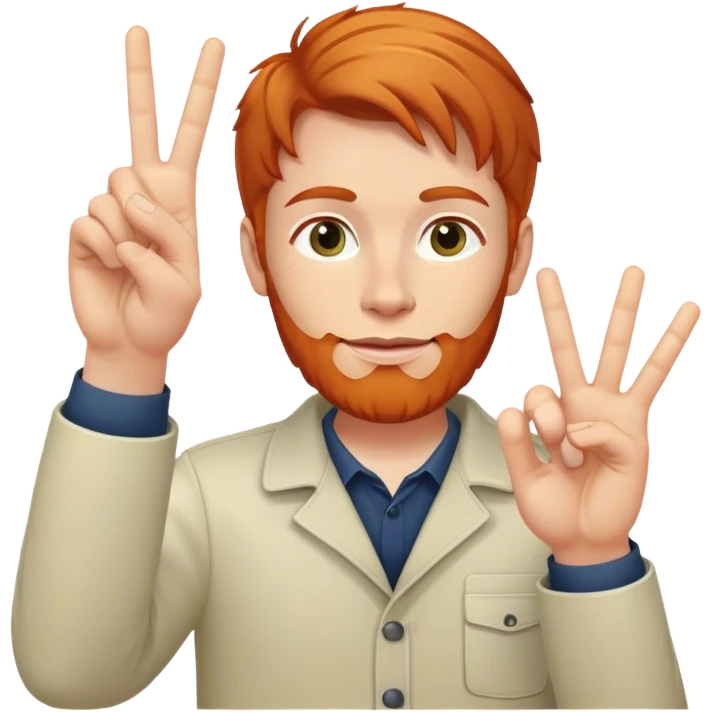 ginger guy programmer, doing peace sign emoji