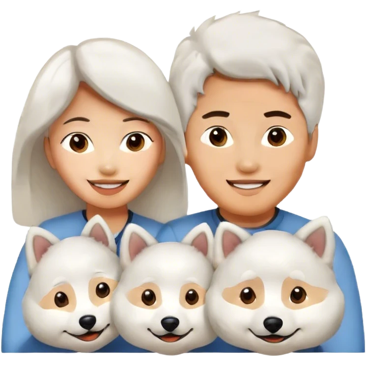 a young asian couple with a Samoyed  emoji