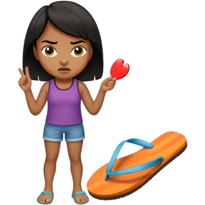 Una chica morena🙎🏽‍♀️enojada con una chancla en la mano emoji