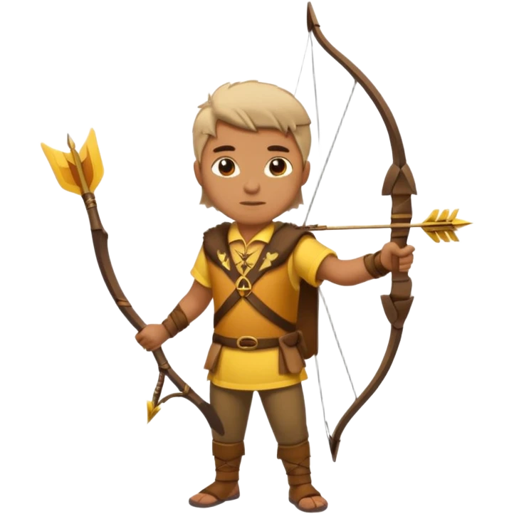 The classic hunter image with a bow and arrow on his back, dressed in brown yellow with some animal made decorations on his clothes emoji
