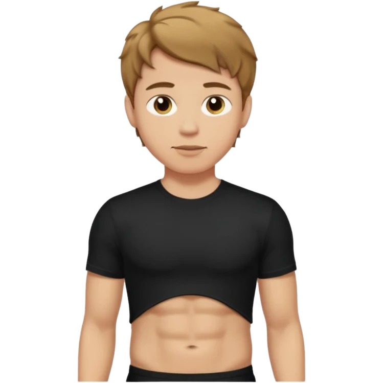 Man. He has short wavy light-brown hair and wearing a black t-shirt, and a visible bulge on the groin area molding his testicles. emoji