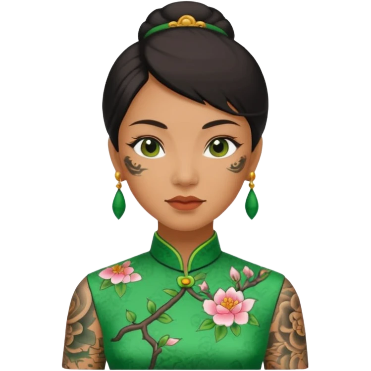 ancient woman with tatooed and green cheongsam emoji